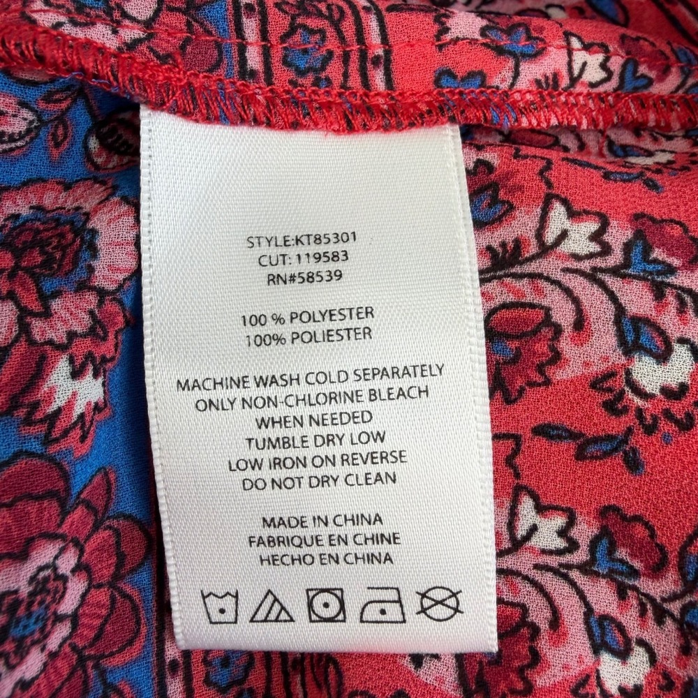 Kut from the Kloth Womens Boho Indie Floral Blouse Large Red Slit Sleeve - Picture 6 of 10